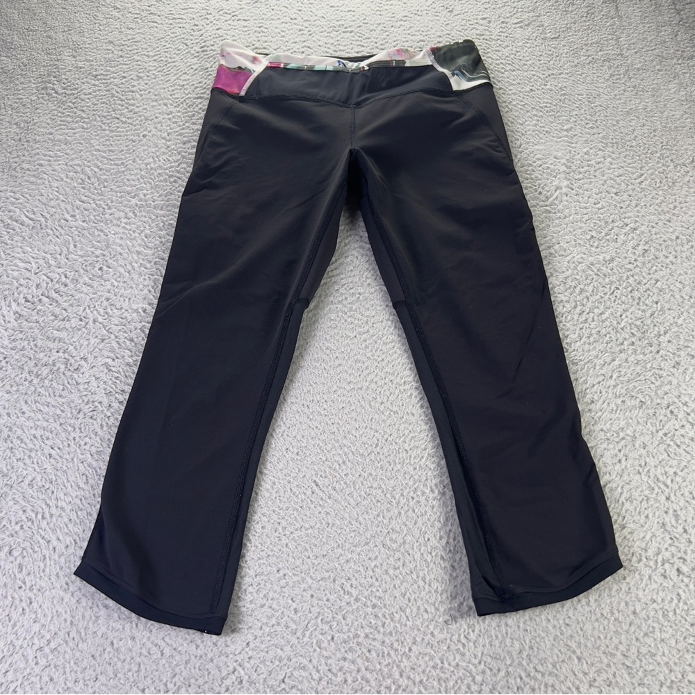 Lululemon Cropped Leggings Womens 8 Black Pull On Athletic Yoga Gym